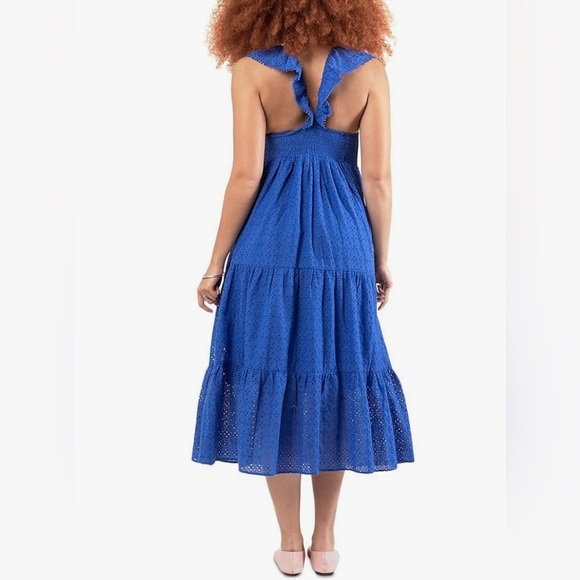 Black Tape NWT MIDI Elegant Blue Eyelet lined Sleeveless Dress. - Picture 2 of 11